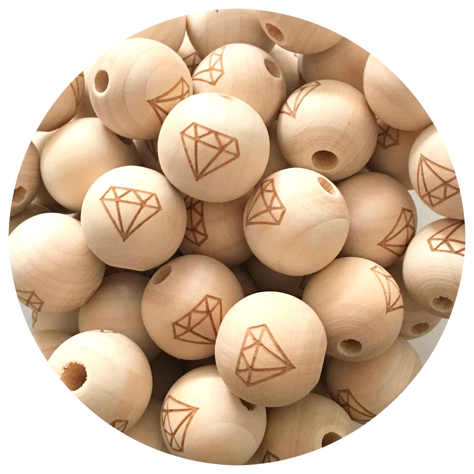 *CLEARANCE* Natural Wood Engraved Round Beads (Diamond) - 20mm - 10 Beads