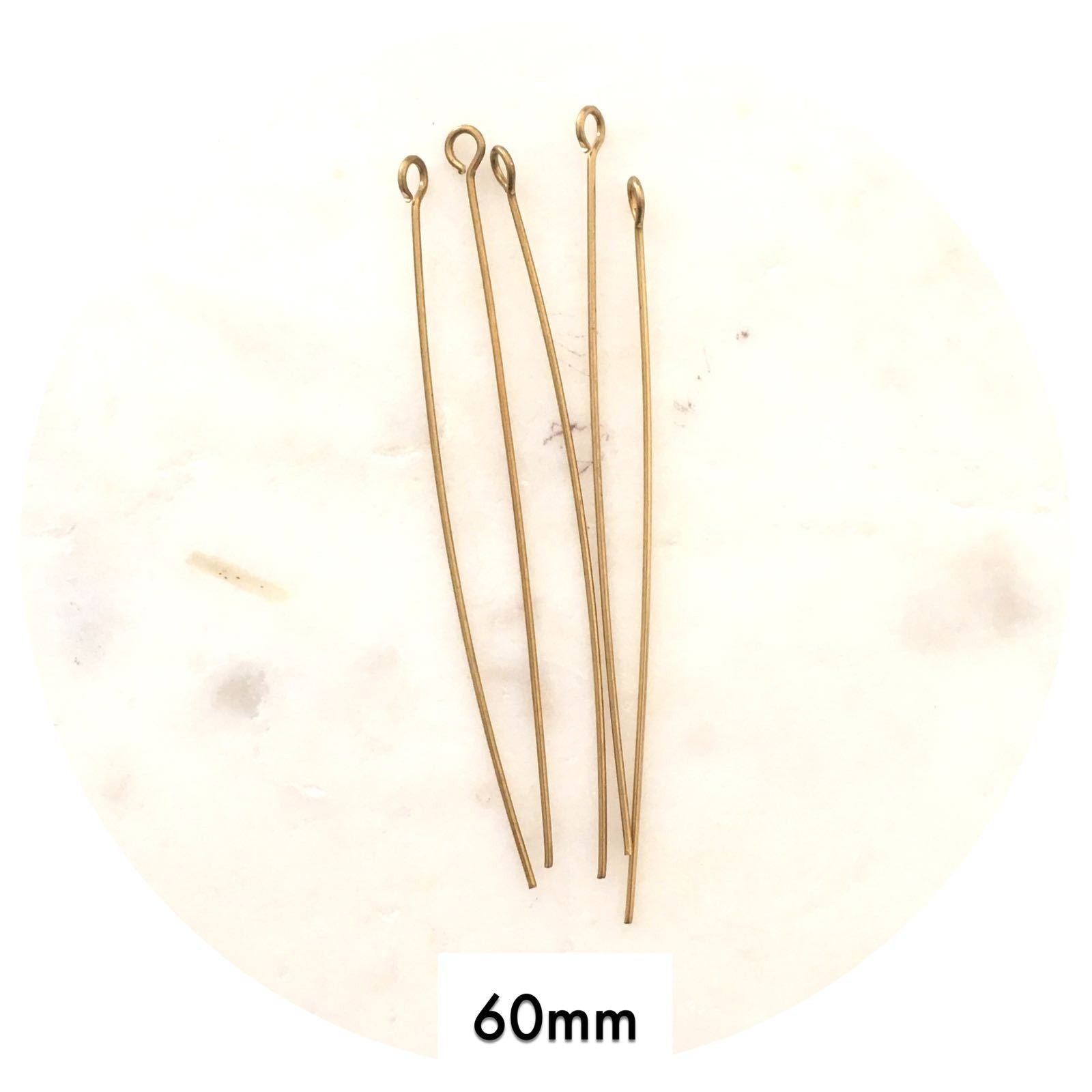 60mm Eye Pins Findings - Raw Brass - 10 pcs - BS1157