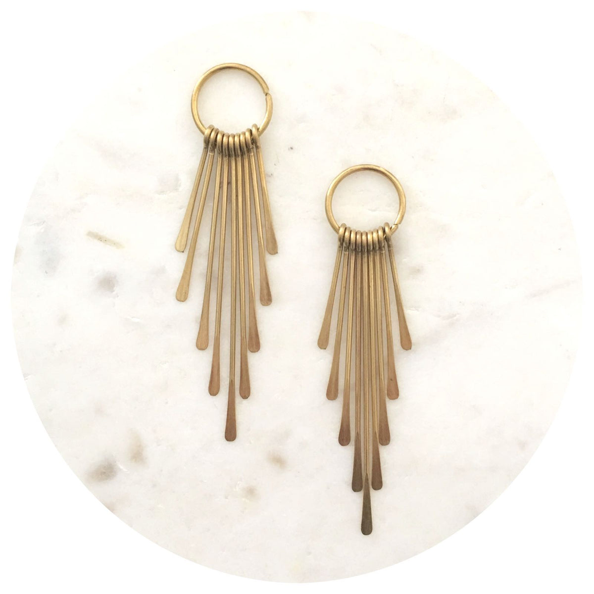 82mm Fringed Pendant Hammered Ends - Raw Brass - 2 pcs - E380