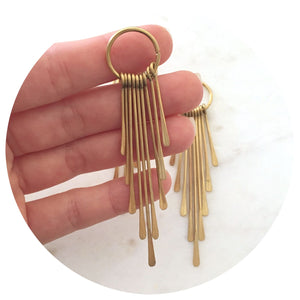 82mm Fringed Pendant Hammered Ends - Raw Brass - 2 pcs - E380