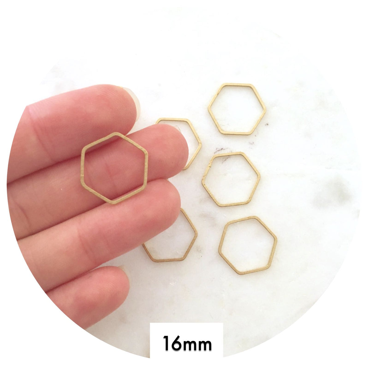 16mm Open Hexagon Connector - Raw Brass - 2 pcs - BS1165