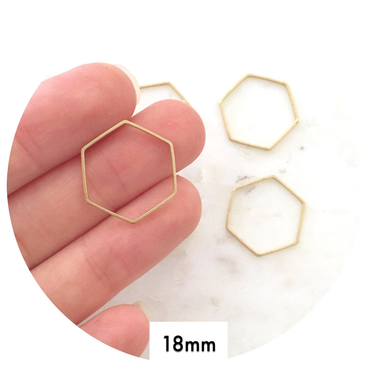 18mm Open Hexagon Connector - Raw Brass - 2 pcs - BS1203