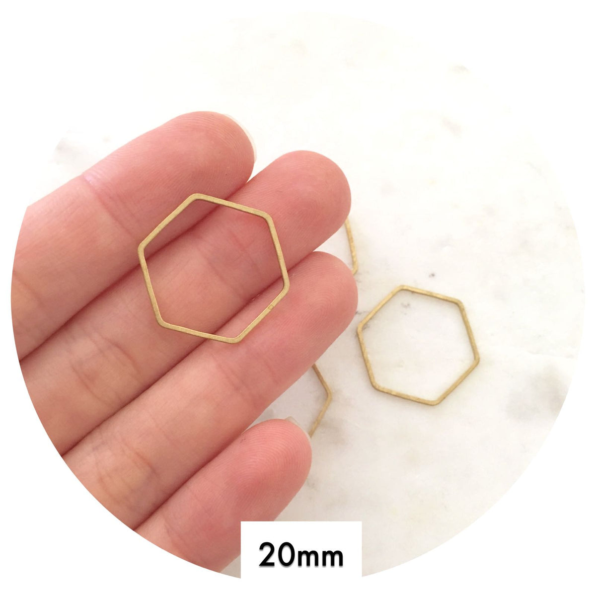 20mm Open Hexagon Connector - Raw Brass - 2 pcs - BS1175