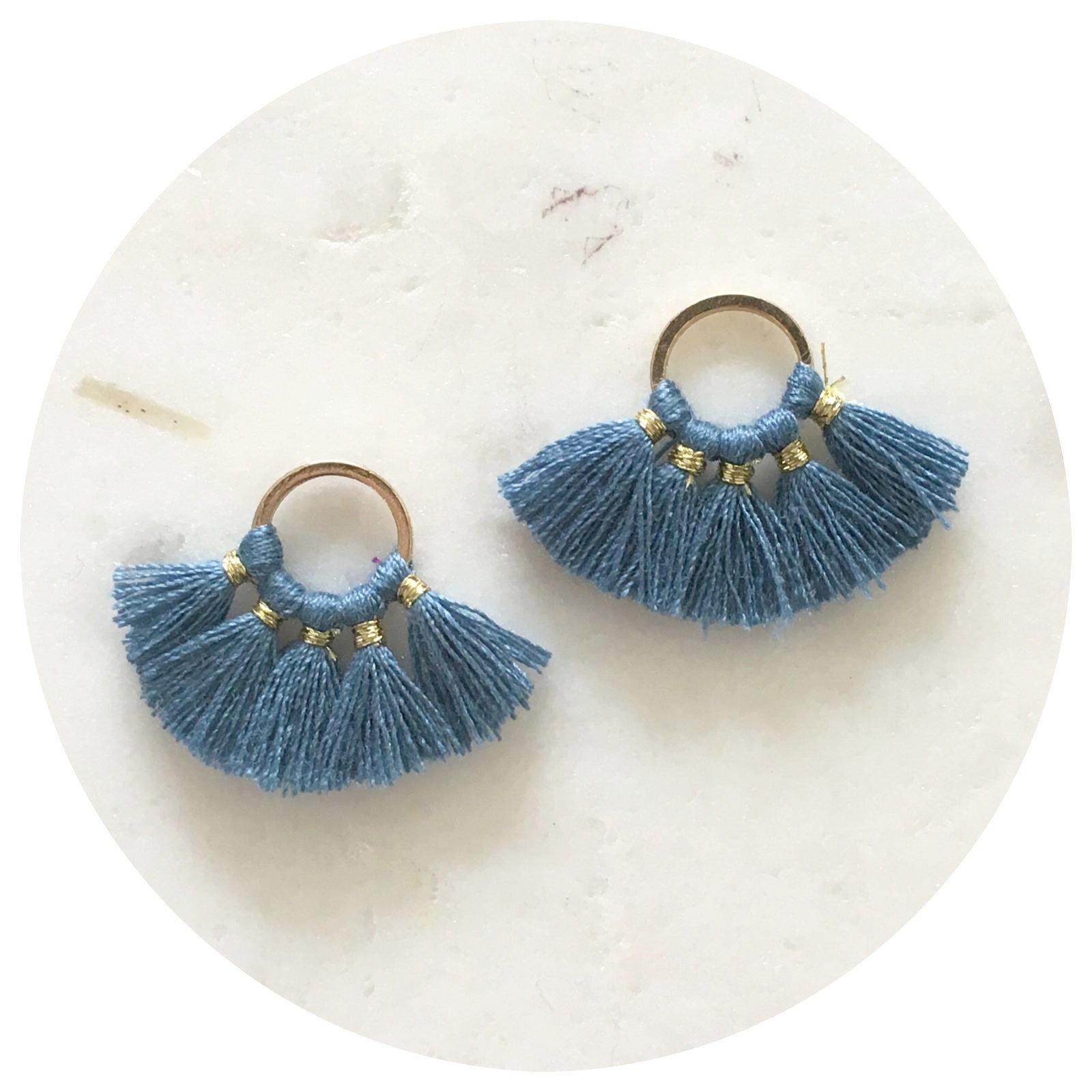 Mini Fan Cotton Tassel - Indigo Blue - 2 pcs - L12113