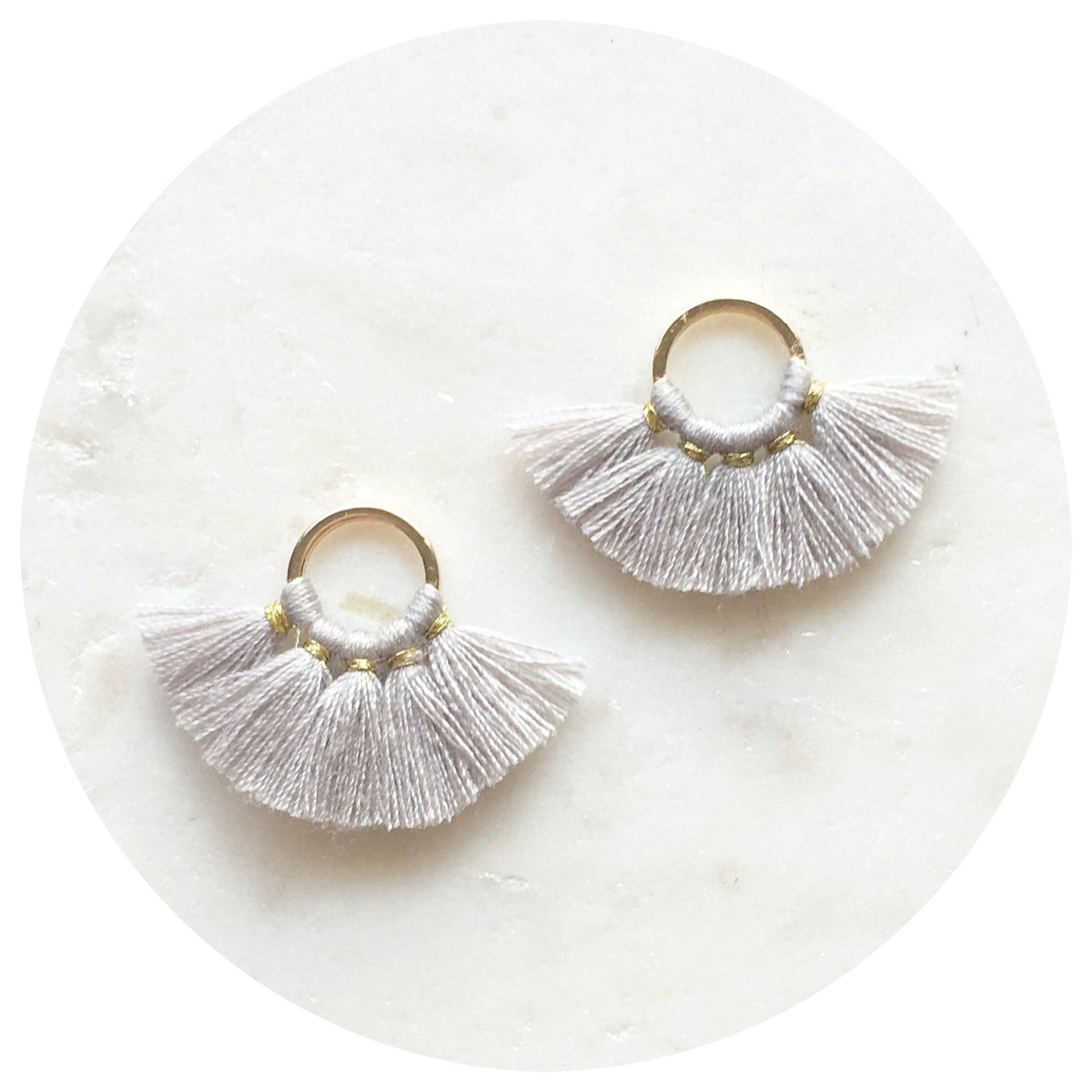 Mini Fan Cotton Tassel - Light Grey - 2 pcs - 12102