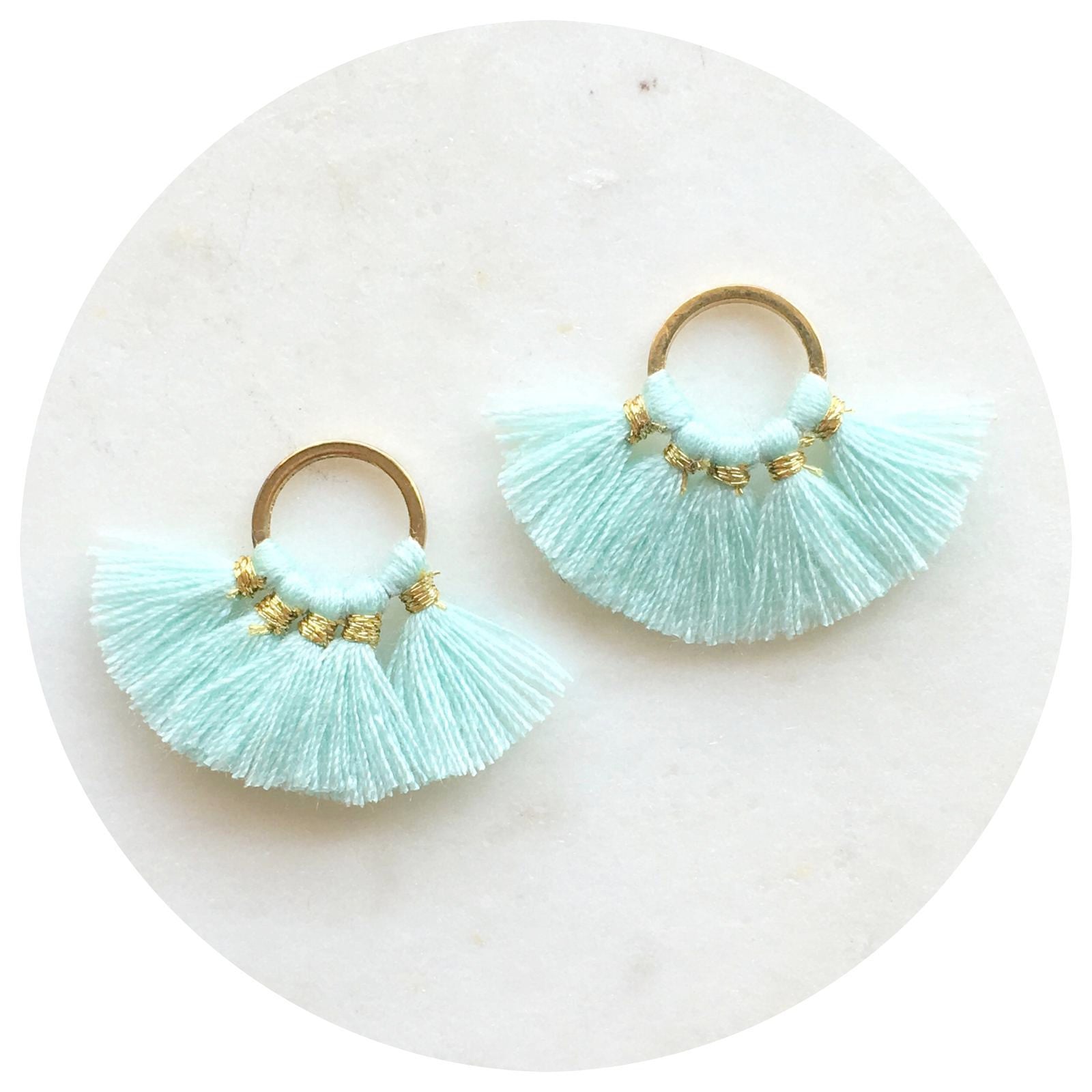 Mini Fan Cotton Tassel - Aqua - 2 pcs
