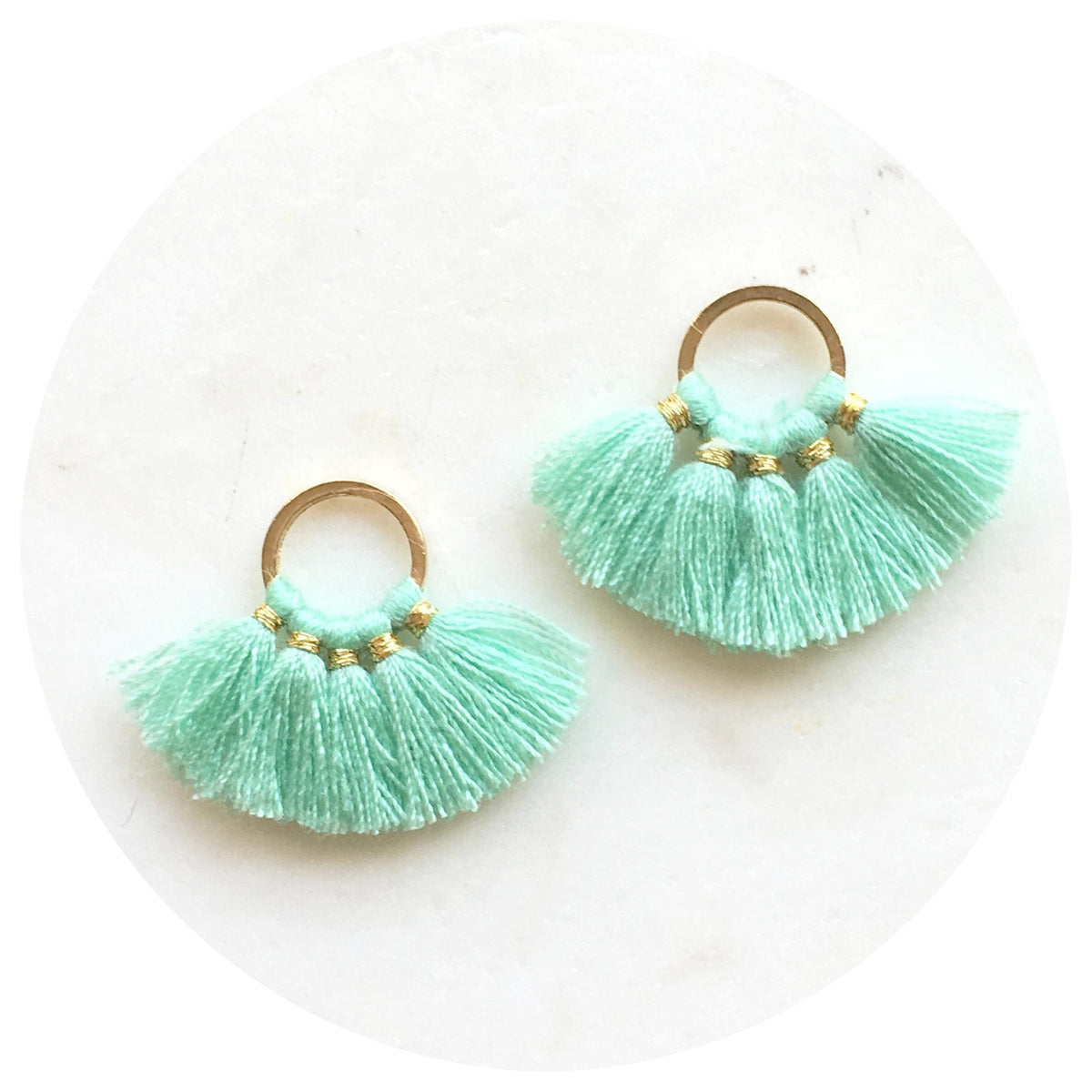 Mini Fan Cotton Tassel - Mint Green - 2 pcs