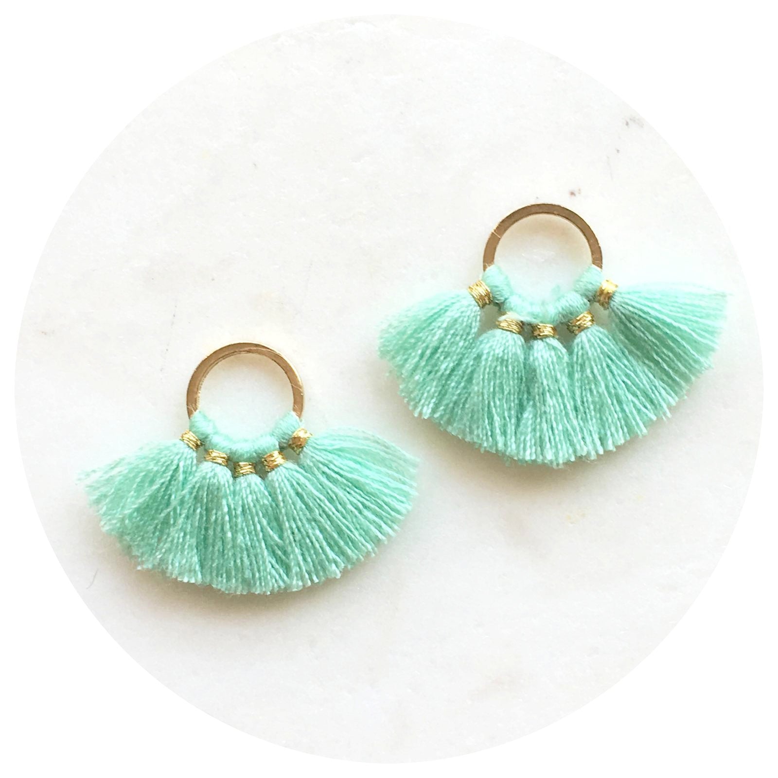 Mini Fan Cotton Tassel - Mint Green - 2 pcs