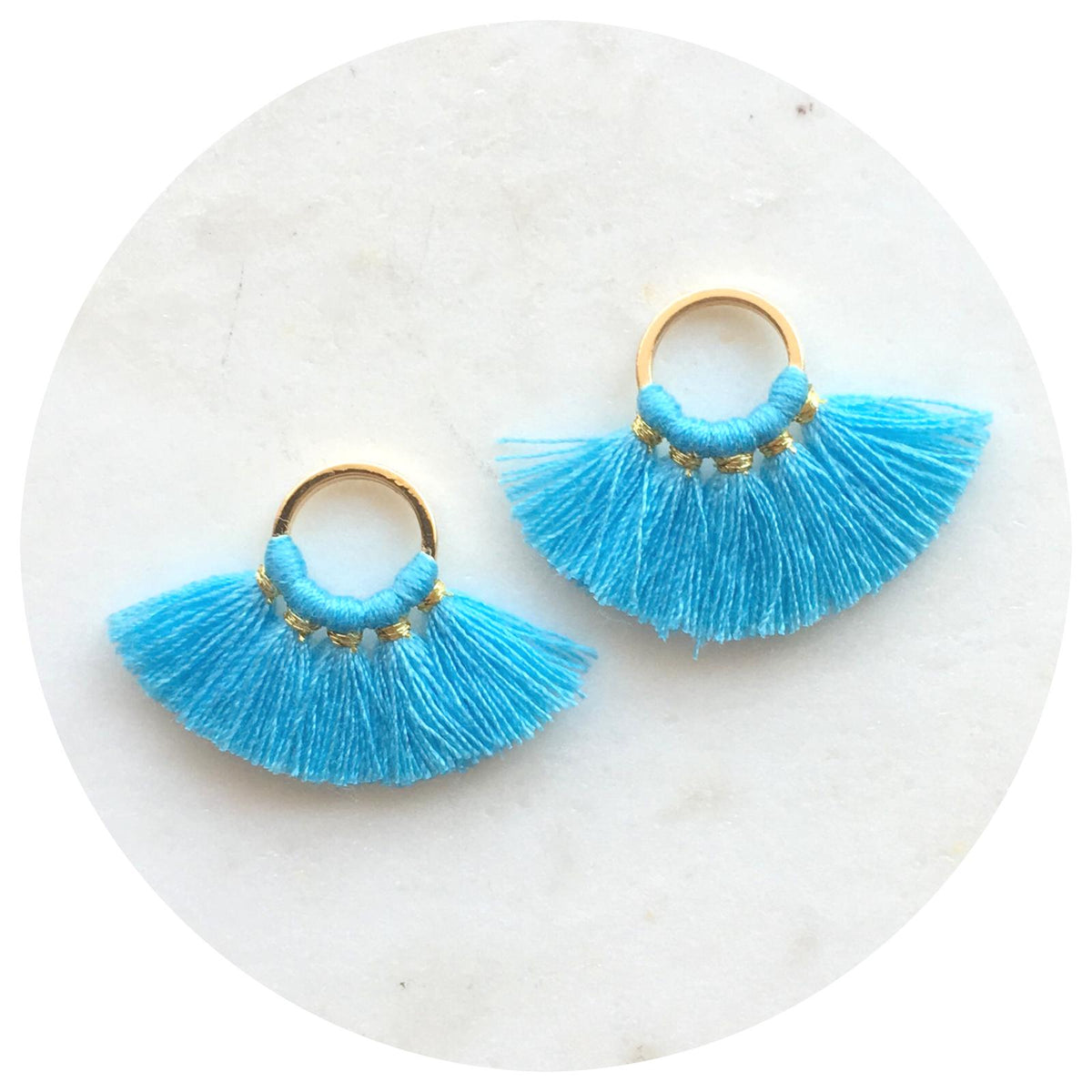 Mini Fan Cotton Tassel - Sky Blue - 2 pcs - L12112