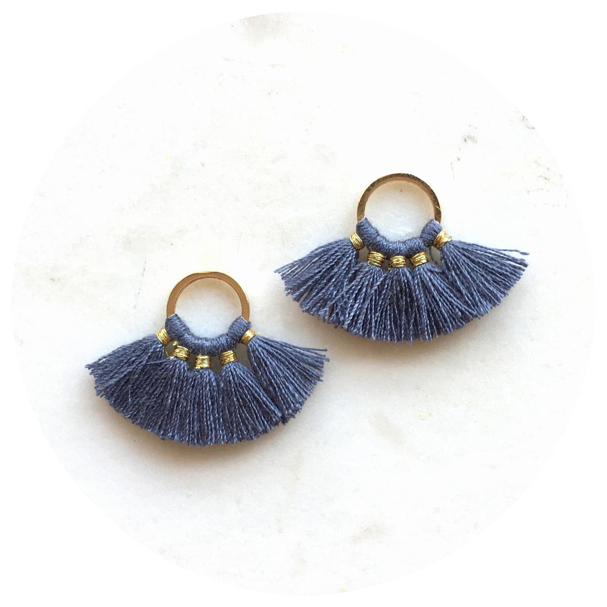 Mini Fan Cotton Tassel - Navy Blue - 2 pcs