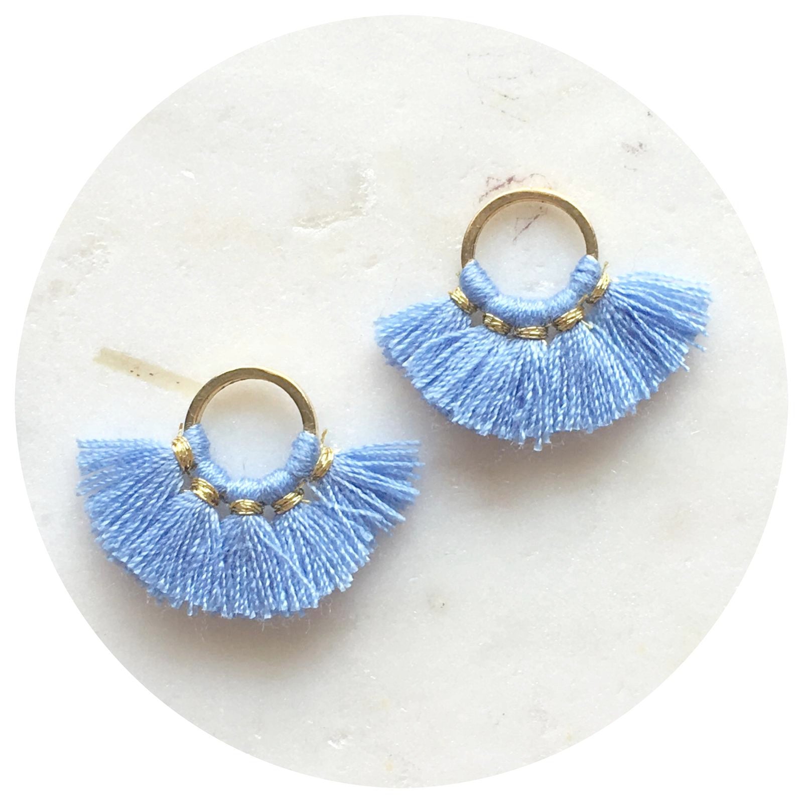 Mini Fan Cotton Tassel - Baby Blue - 2 pcs