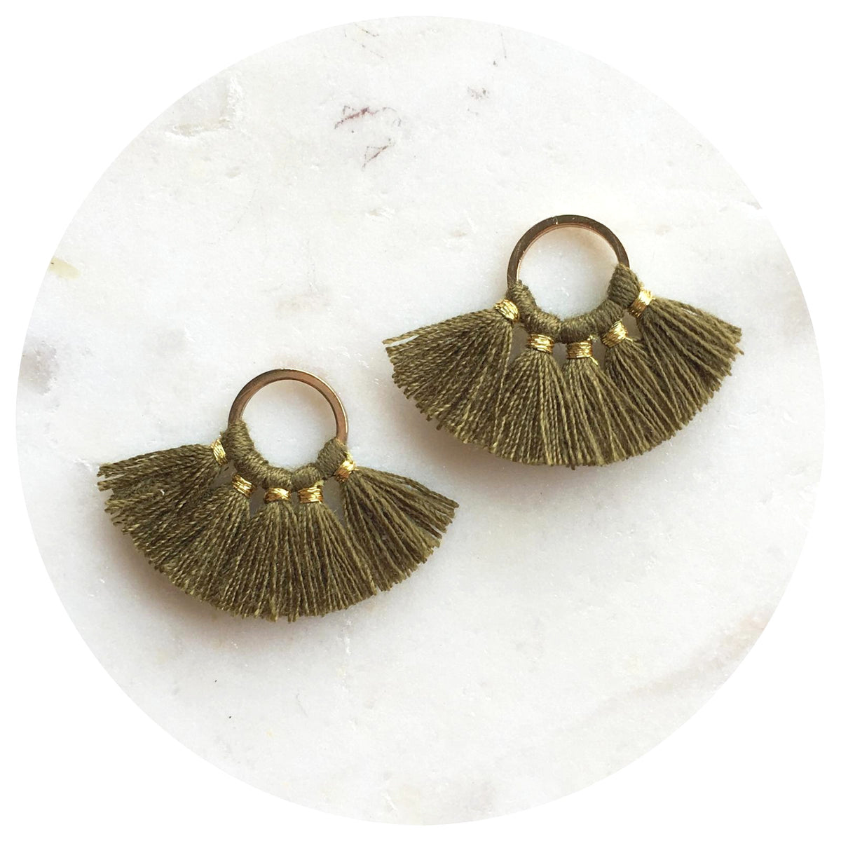 Mini Fan Cotton Tassel - Olive Green - 2 pcs - 12122