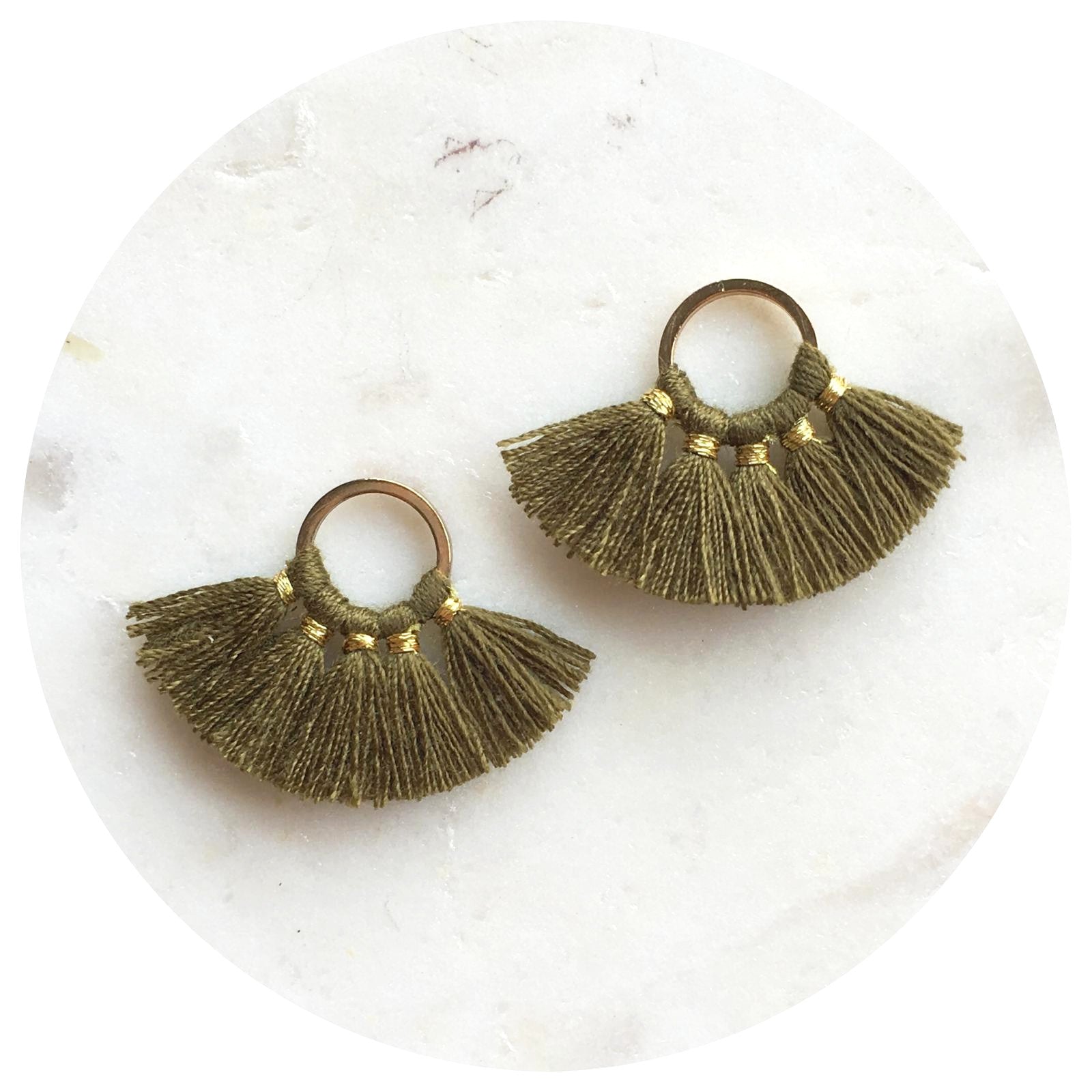Mini Fan Cotton Tassel - Olive Green - 2 pcs - 12122