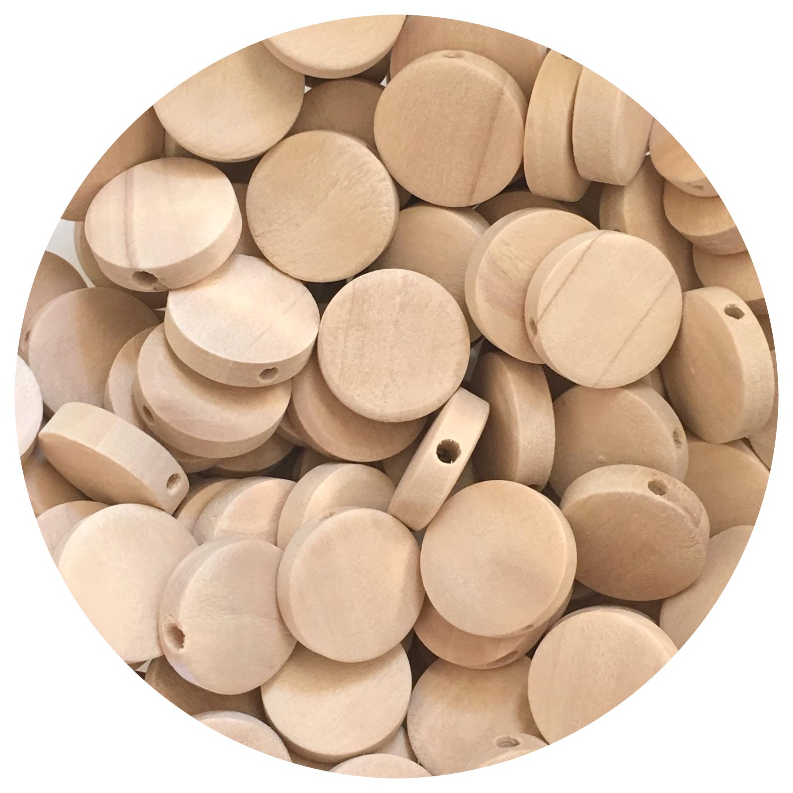 Natural Wood Flat Disc Beads - 15mm - 20 Beads
