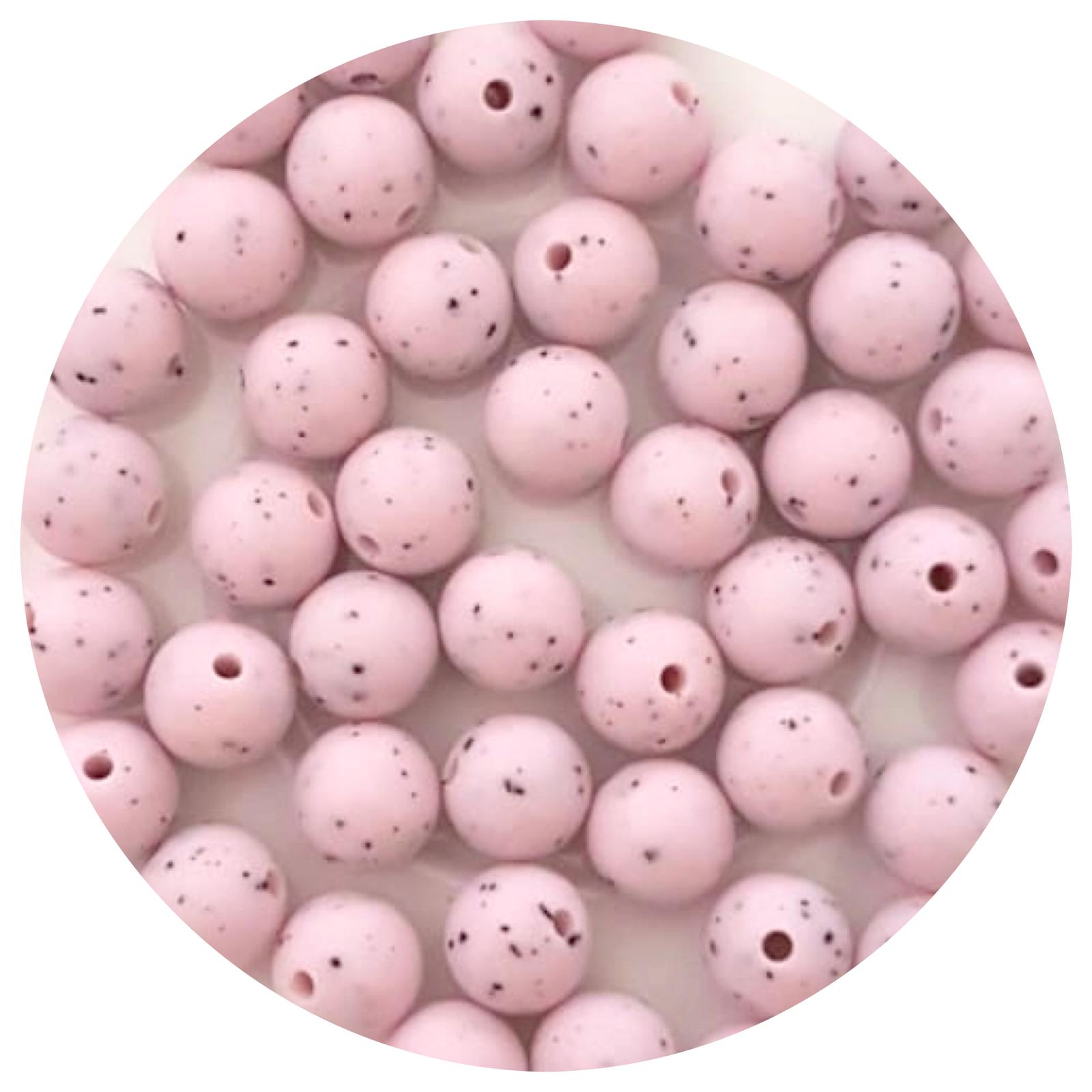 Pink Speckled - 12mm Round Silicone Beads - 10 beads