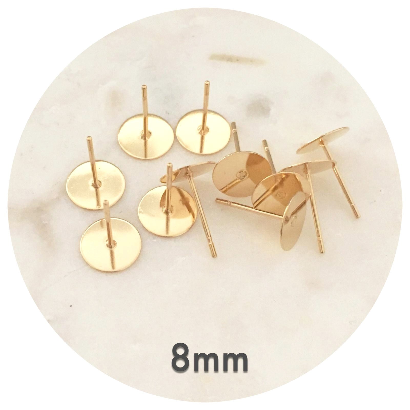 8mm Gold Stainless Steel Earring Stud Posts - 50 pcs