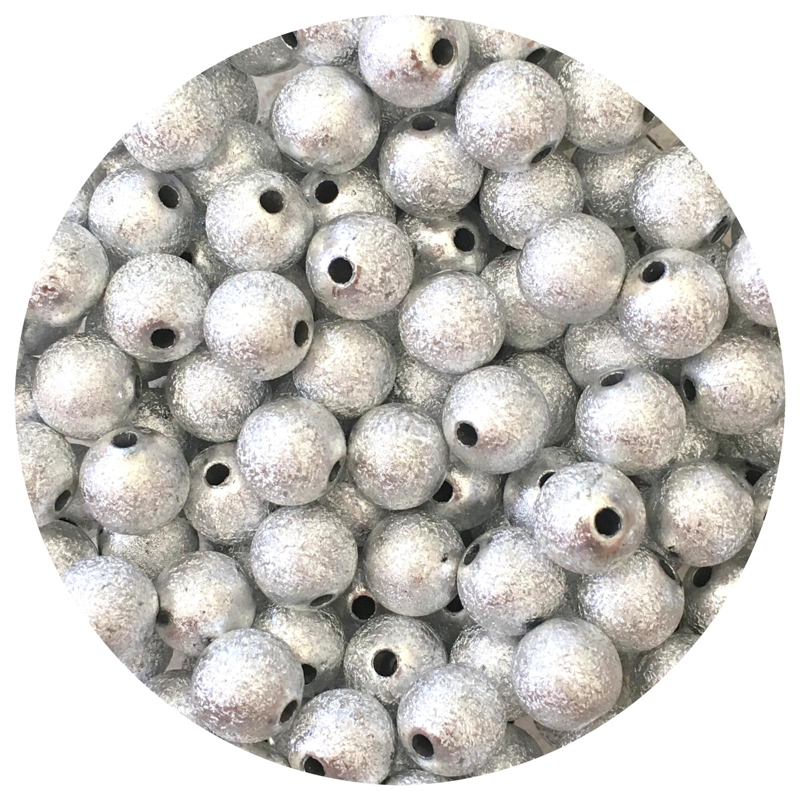 12mm Silver Stardust Round Acrylic Beads - 5 Beads