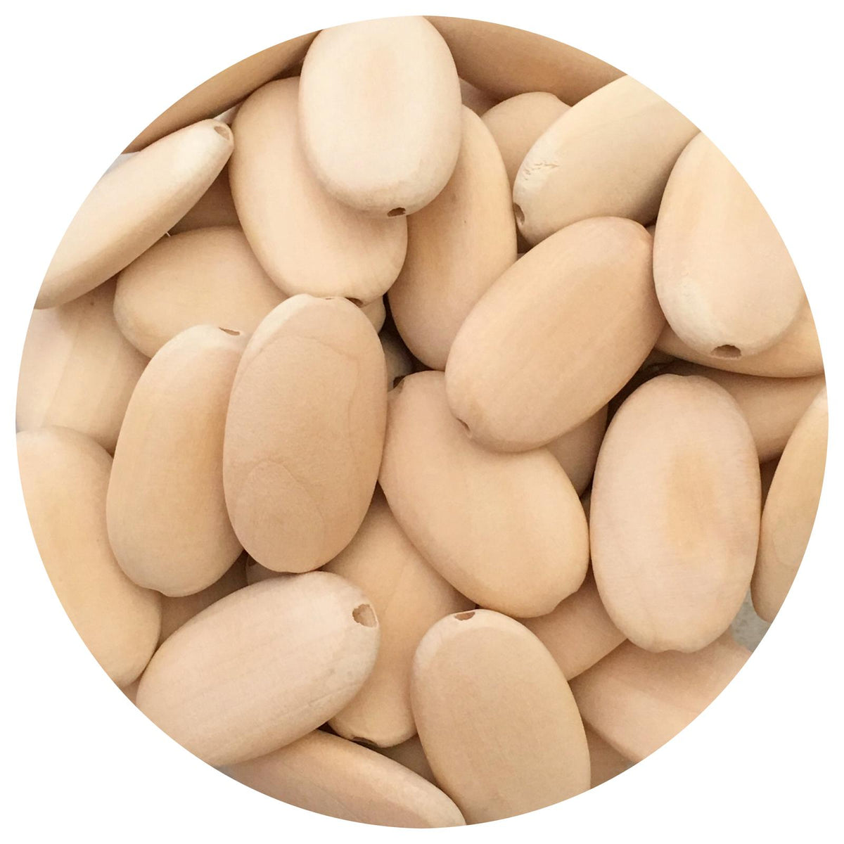 Natural Wood Beads - Flat Oval - 10 Beads