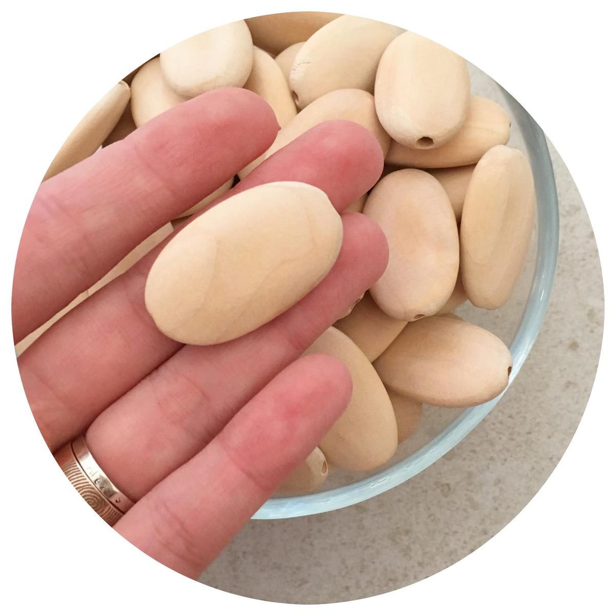 Natural Wood Beads - Flat Oval - 10 Beads