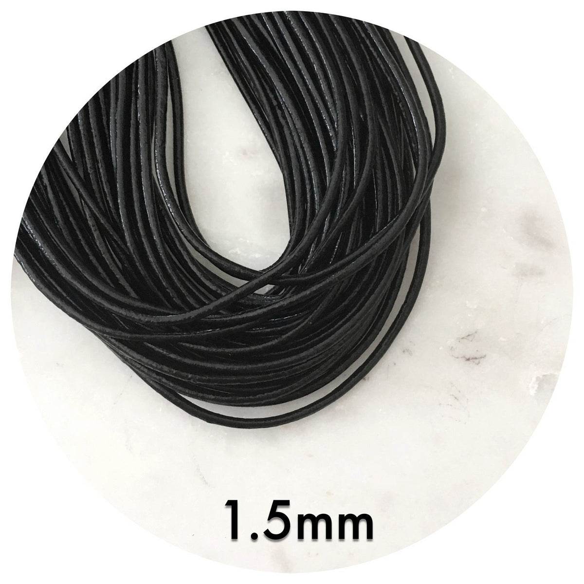 1.5mm Genuine Waxed Leather Cord - Black - 10 metres