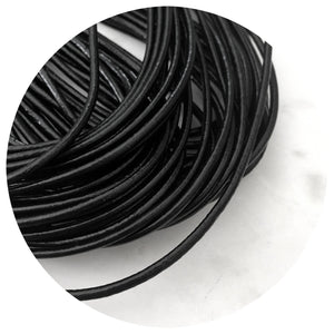 Genuine Waxed Leather Cord - Black - 2mm