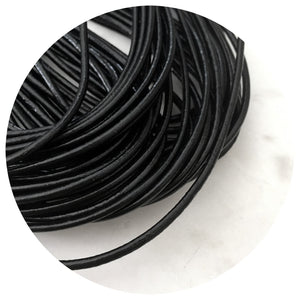 1.5mm Genuine Waxed Leather Cord - Black - 10 metres