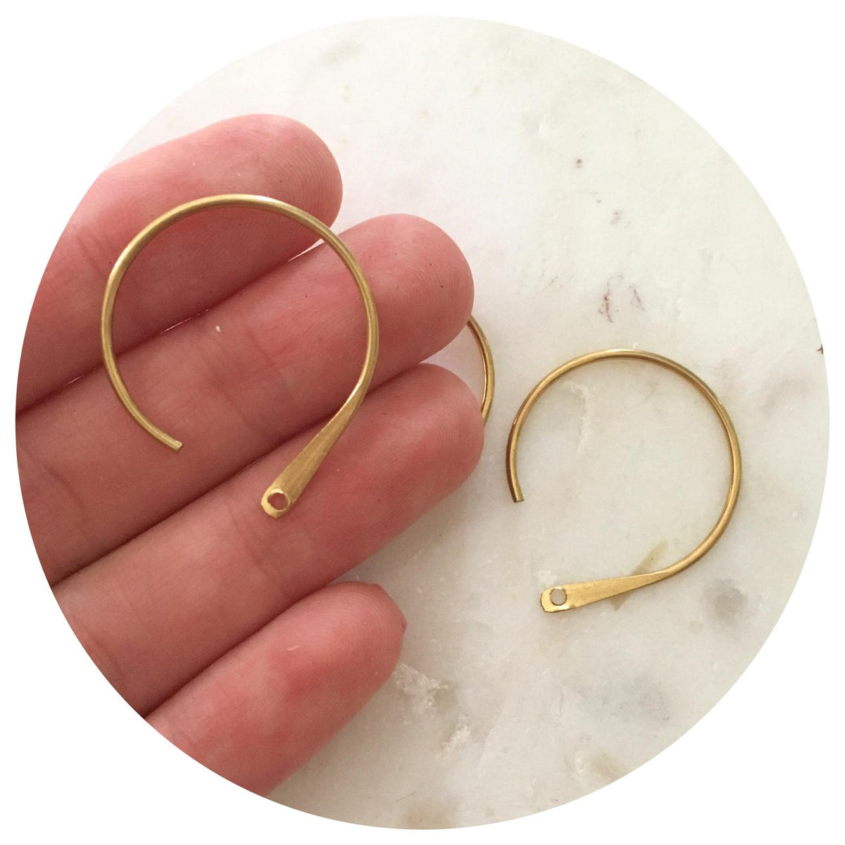 30mm C Shape Earring Wire Hooks - Raw Brass - 2 pcs - E298