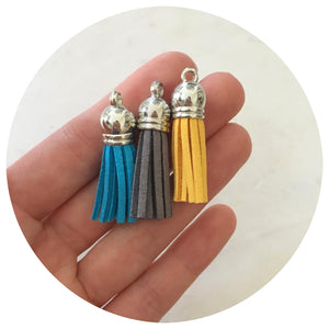 39mm Suede Tassels Silver Cap - Mixed Colours - 15 Tassels
