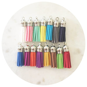 39mm Suede Tassels Silver Cap - Mixed Colours - 15 Tassels