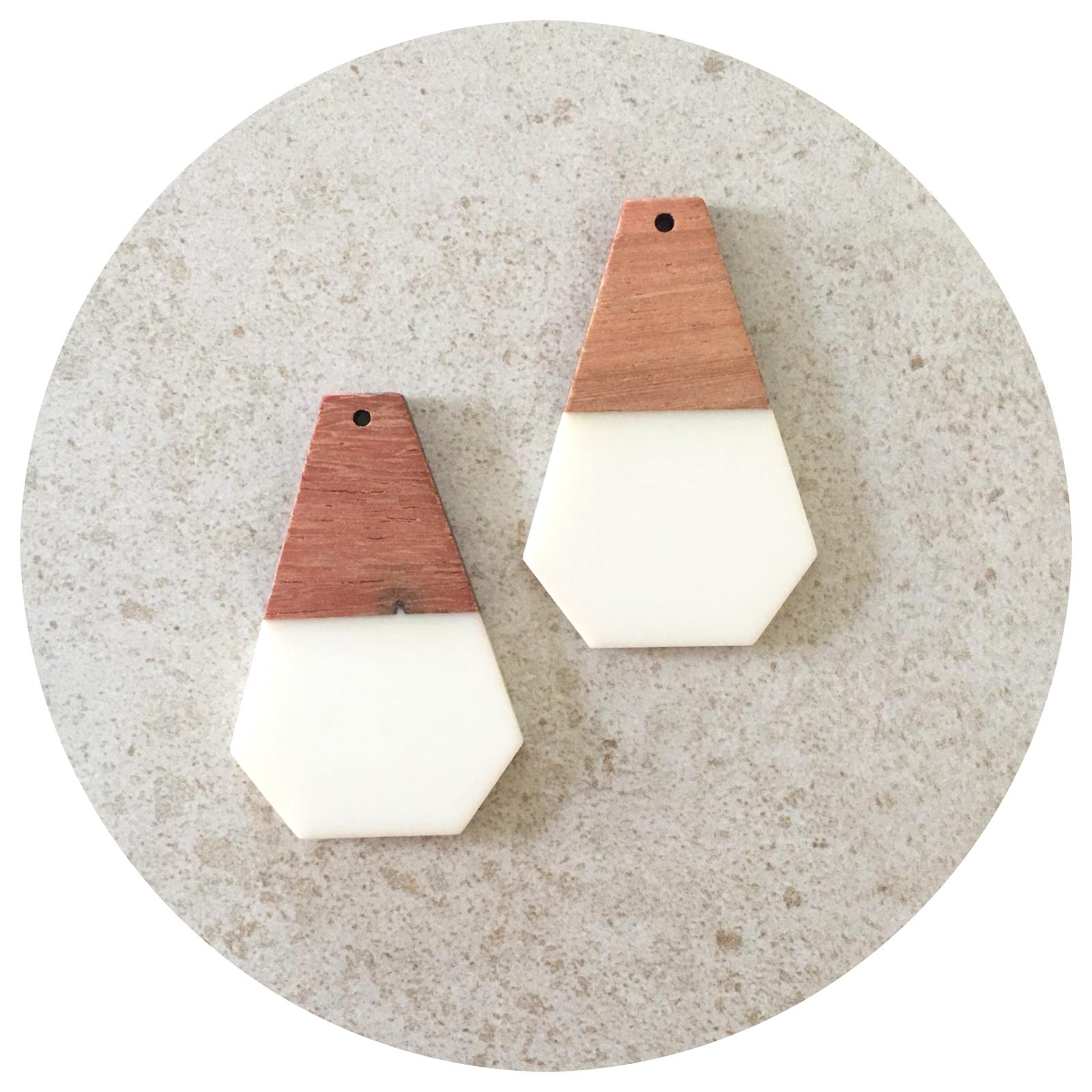 48mm Half Ivory Double Trapeze Pendant - Acrylic & Wood - 2pk - M18801