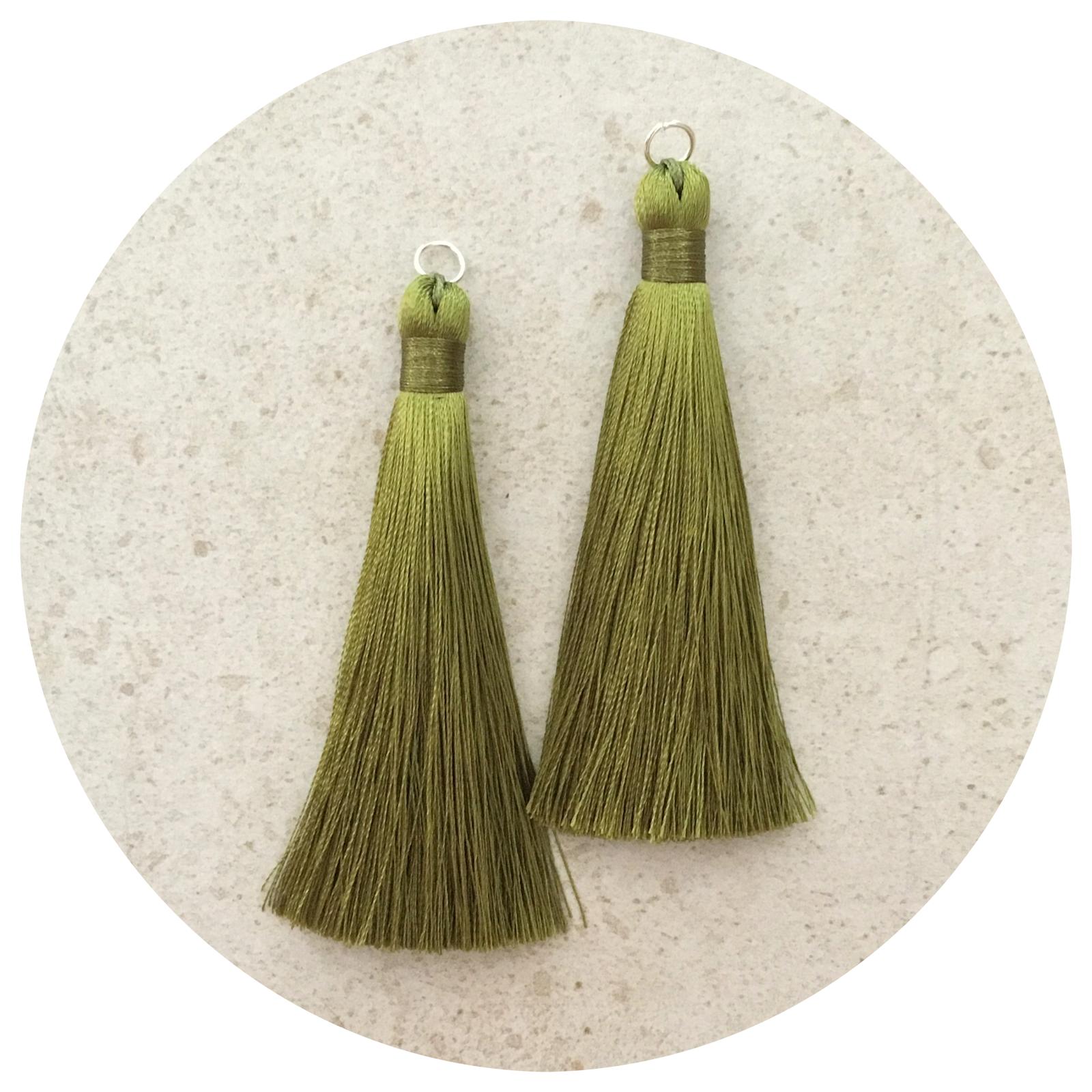 80mm Silk Tassels - Olive Green - 2pack - 6208