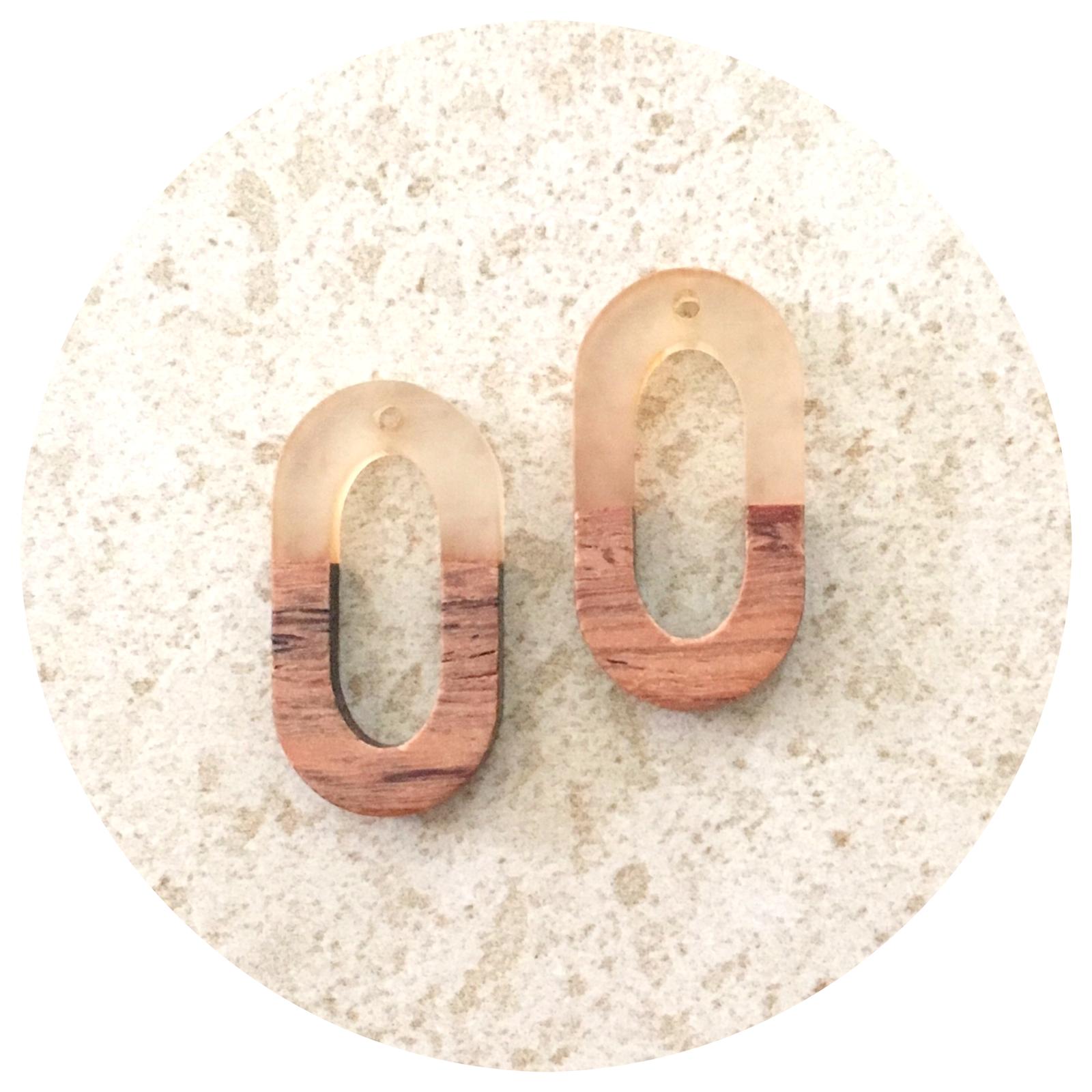 28mm Half Clear Open Oval Pendant - Acrylic & Wood - 2pk - M18904