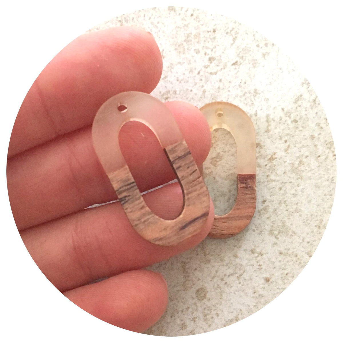 28mm Half Clear Open Oval Pendant - Acrylic & Wood - 2pk - M18904