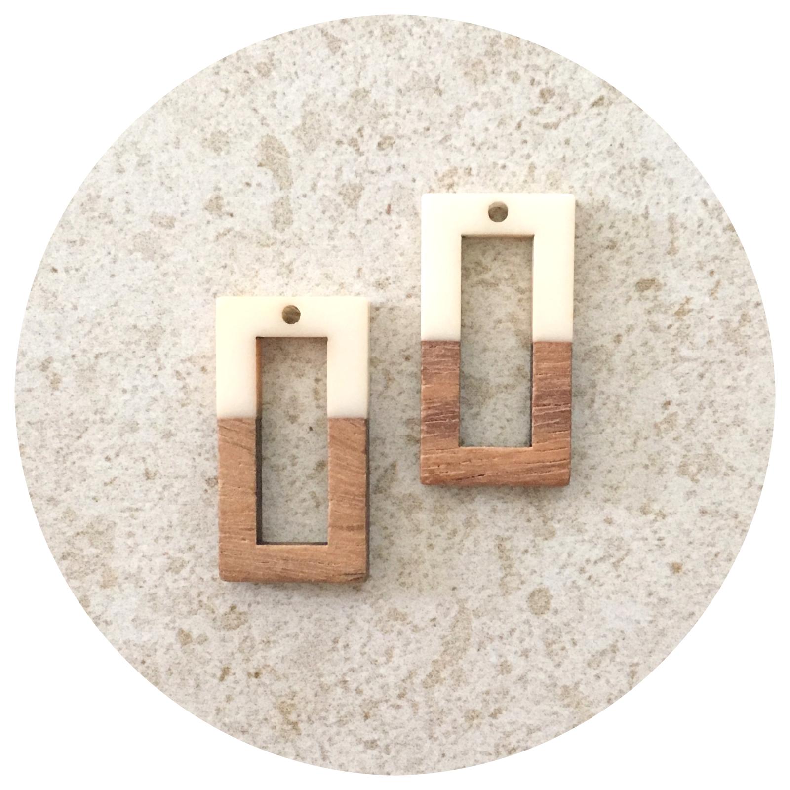 28mm Half Ivory Open Rectangle Pendant - Acrylic & Wood - 2pk - M18906