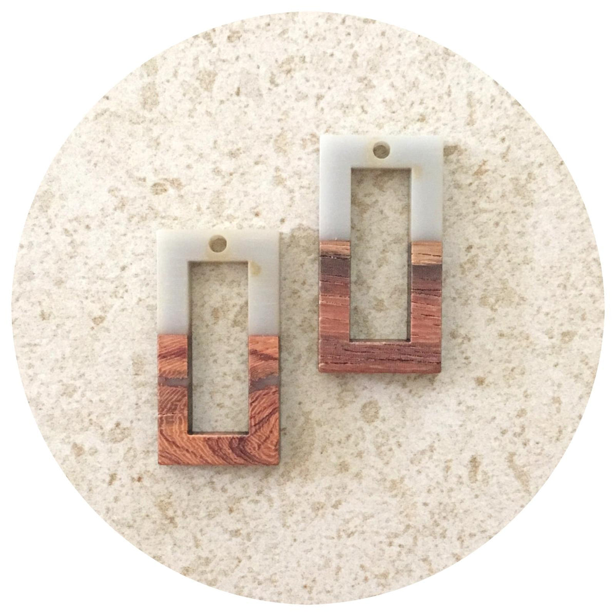 28mm Half Grey Open Rectangle Pendant - Acrylic & Wood - 2pk - M18908