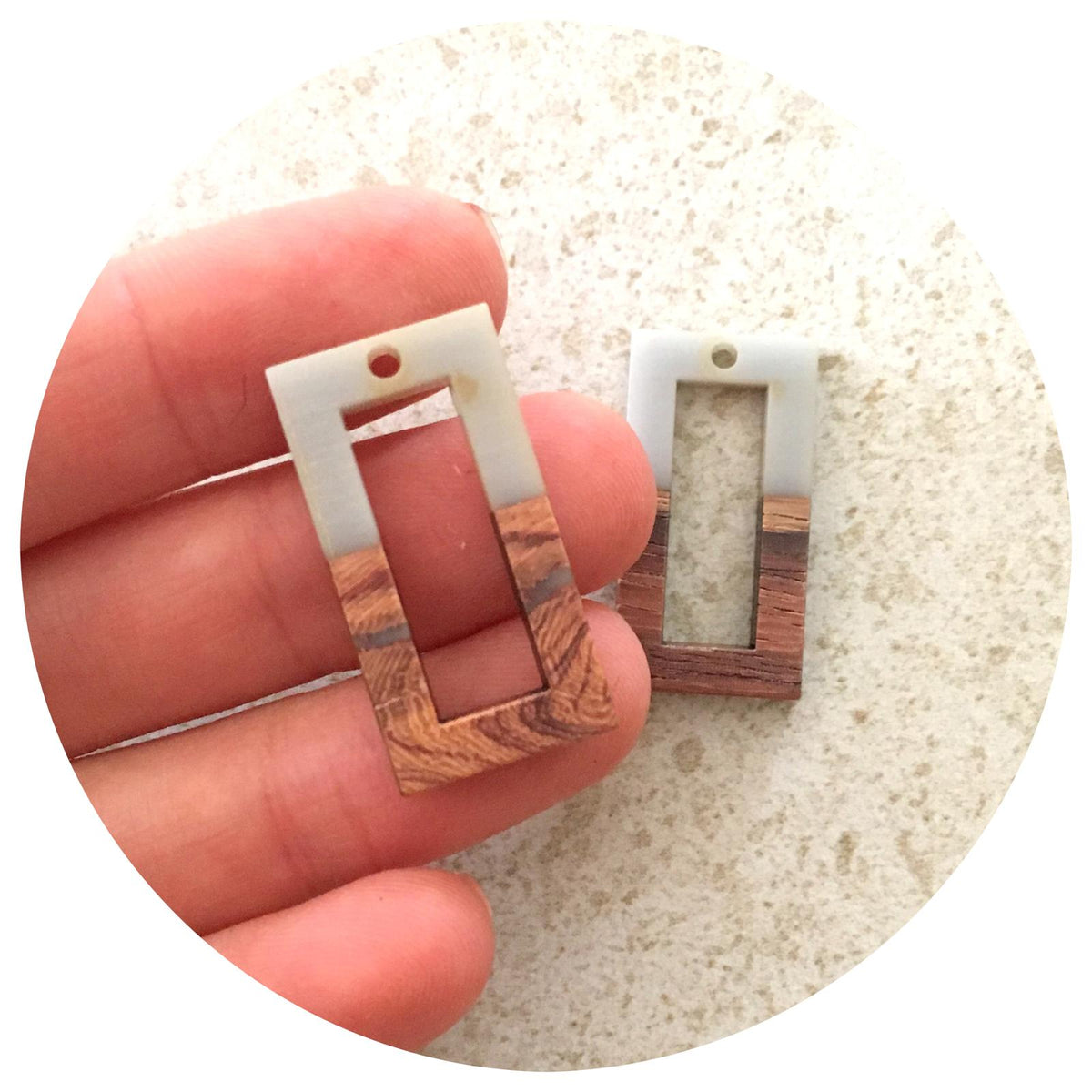 28mm Half Grey Open Rectangle Pendant - Acrylic & Wood - 2pk - M18908