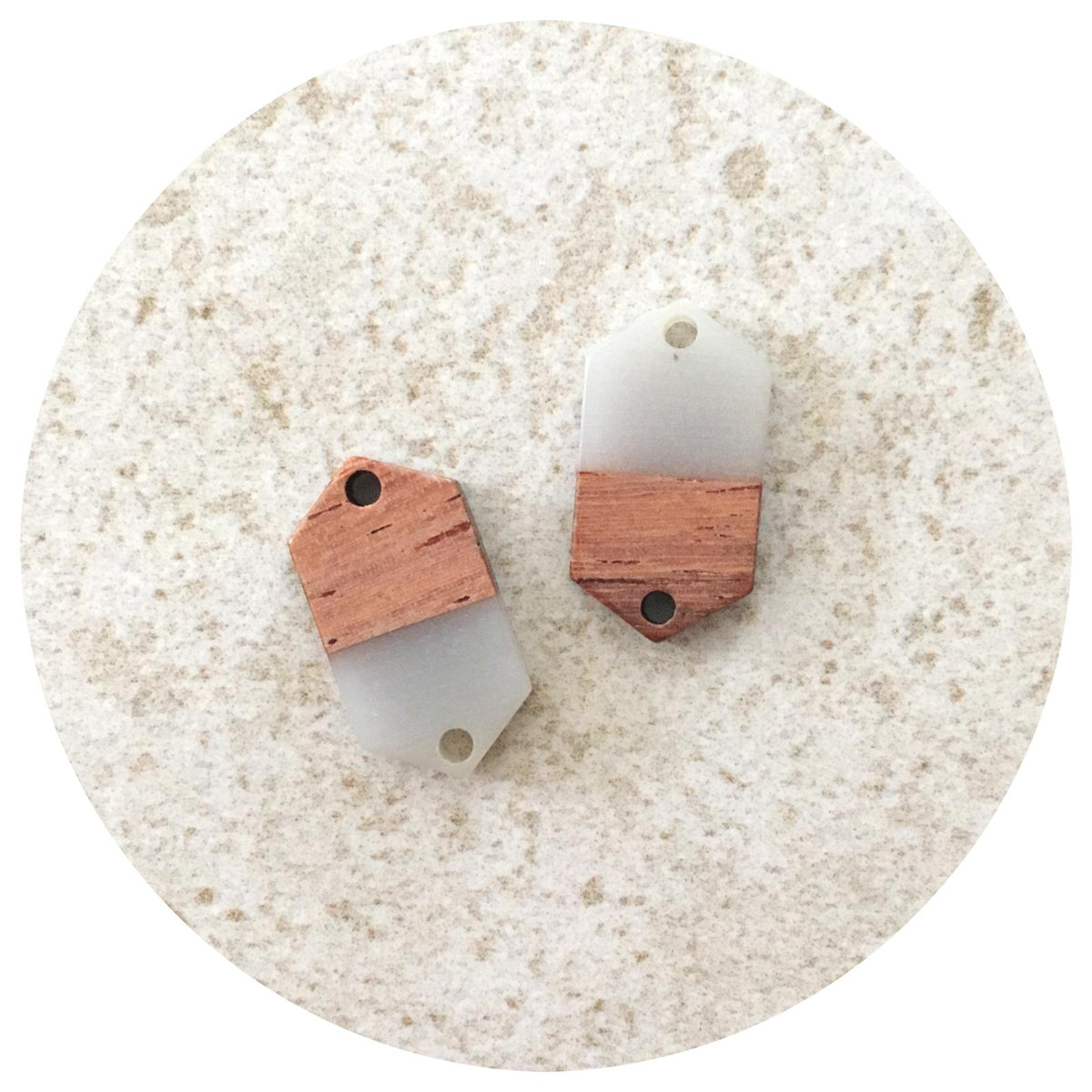 18mm Half Grey Hexagon Pendant - Acrylic & Wood - 2pk - M18902