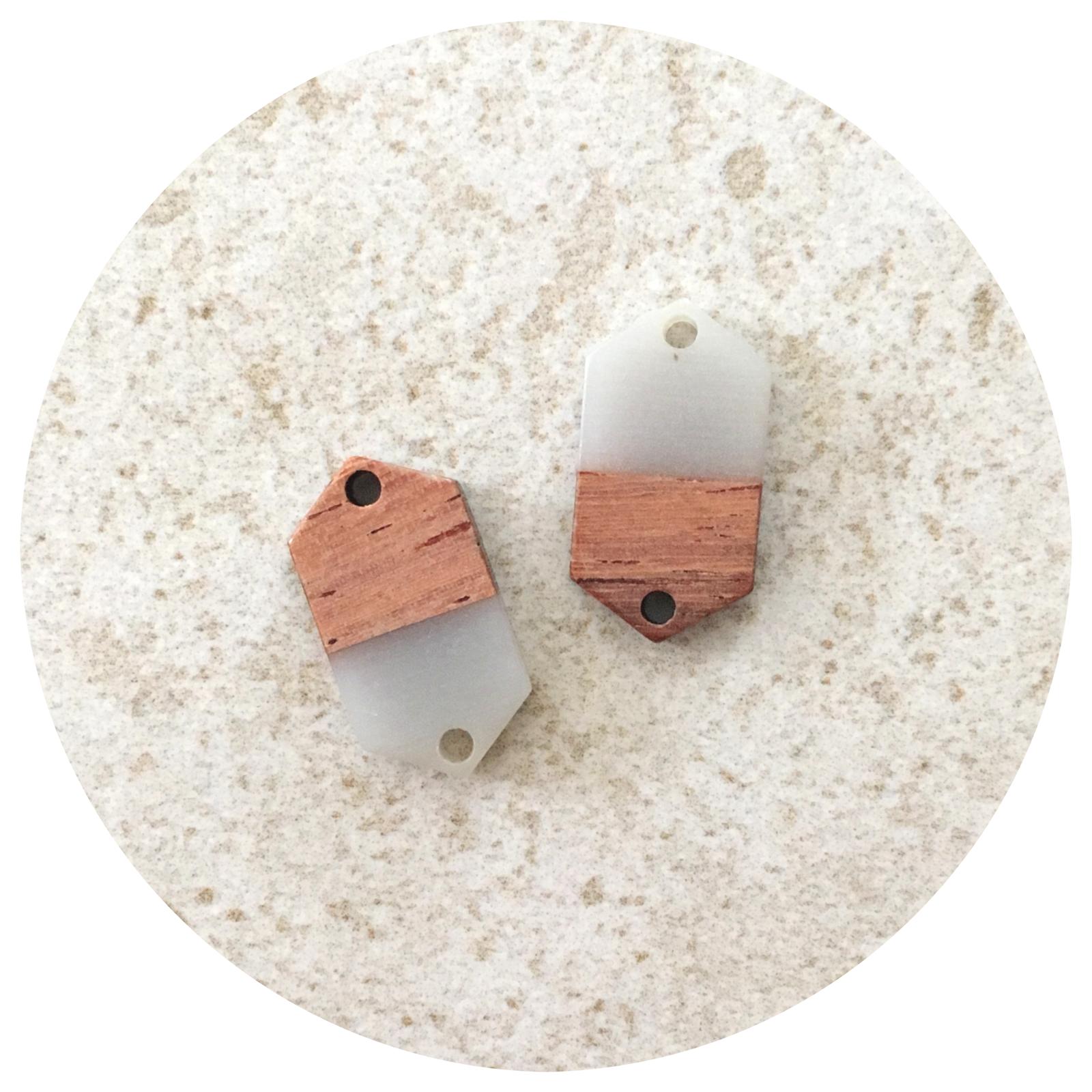 18mm Half Grey Hexagon Pendant - Acrylic & Wood - 2pk - M18902