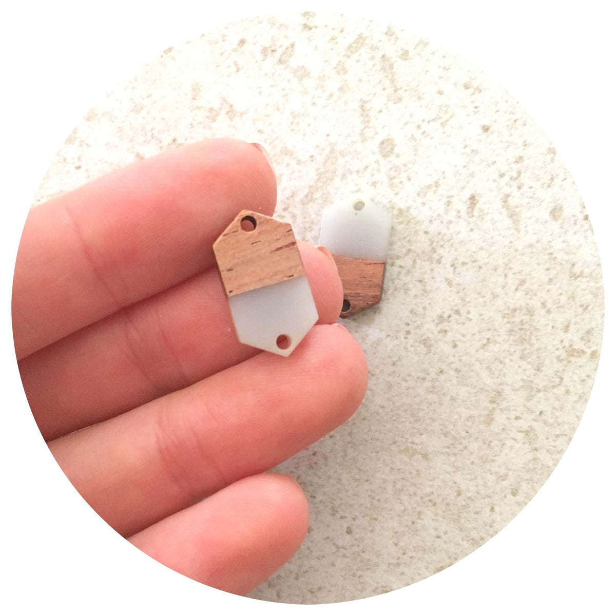 18mm Half Grey Hexagon Pendant - Acrylic & Wood - 2pk - M18902