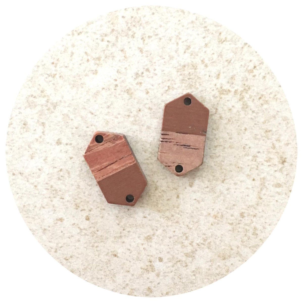 18mm Half Brown Hexagon Pendant - Acrylic & Wood - 2pk - M18901