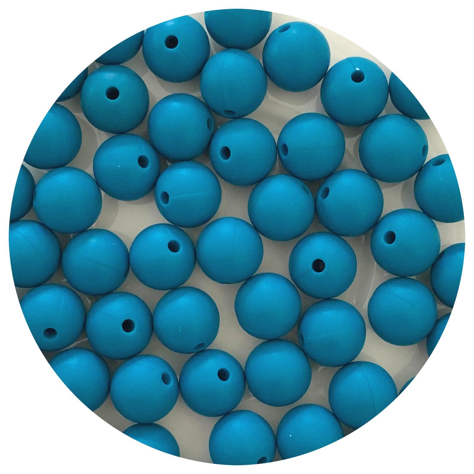 Teal - 12mm Round Silicone Beads - 10 beads
