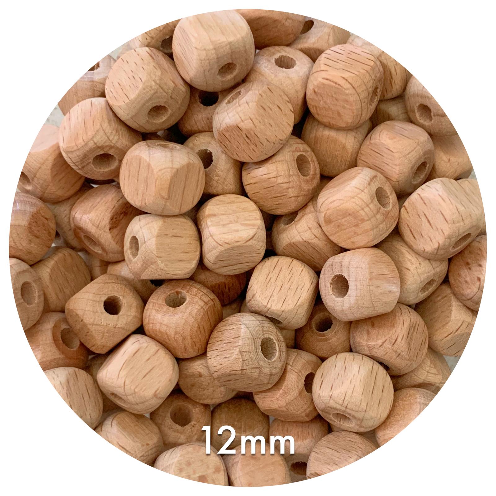 Beech Wood Beads - 12mm Cube - 5 Beads
