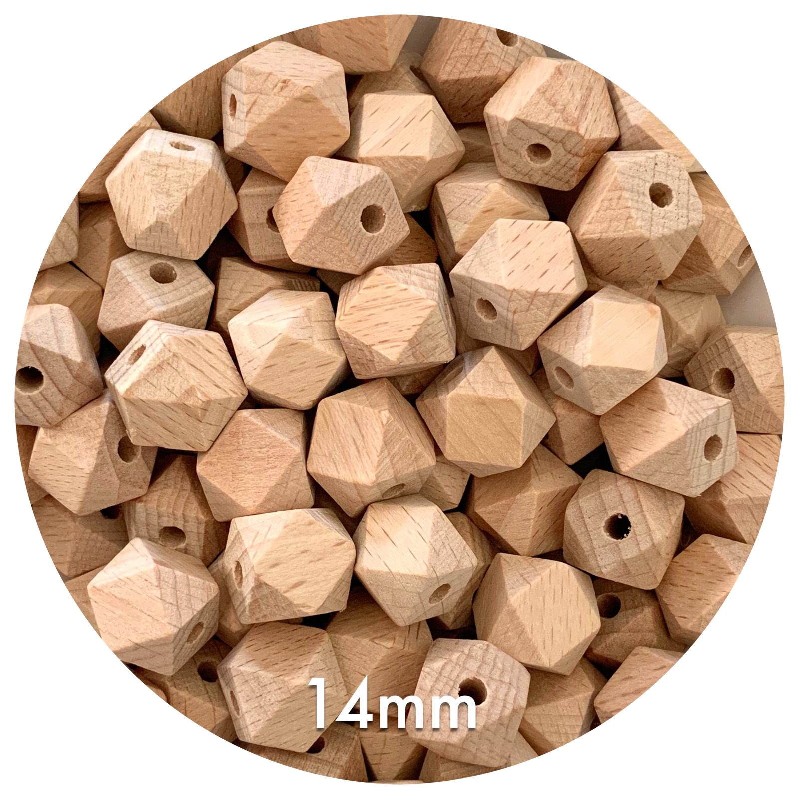 Beech Wood Hexagon Beads - 14mm - 5 Beads