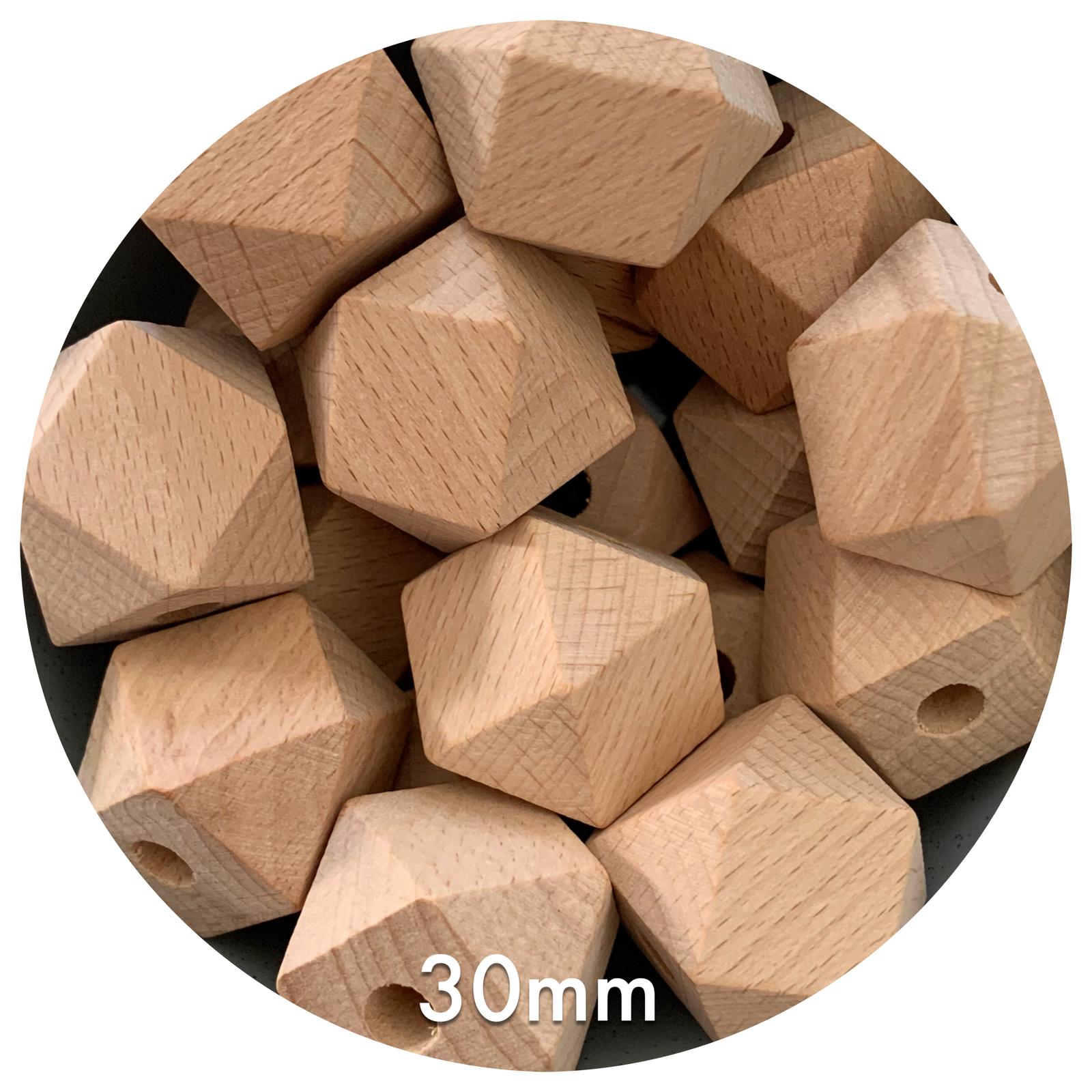 Beech Wood Hexagon Beads - 30mm - 5 Beads
