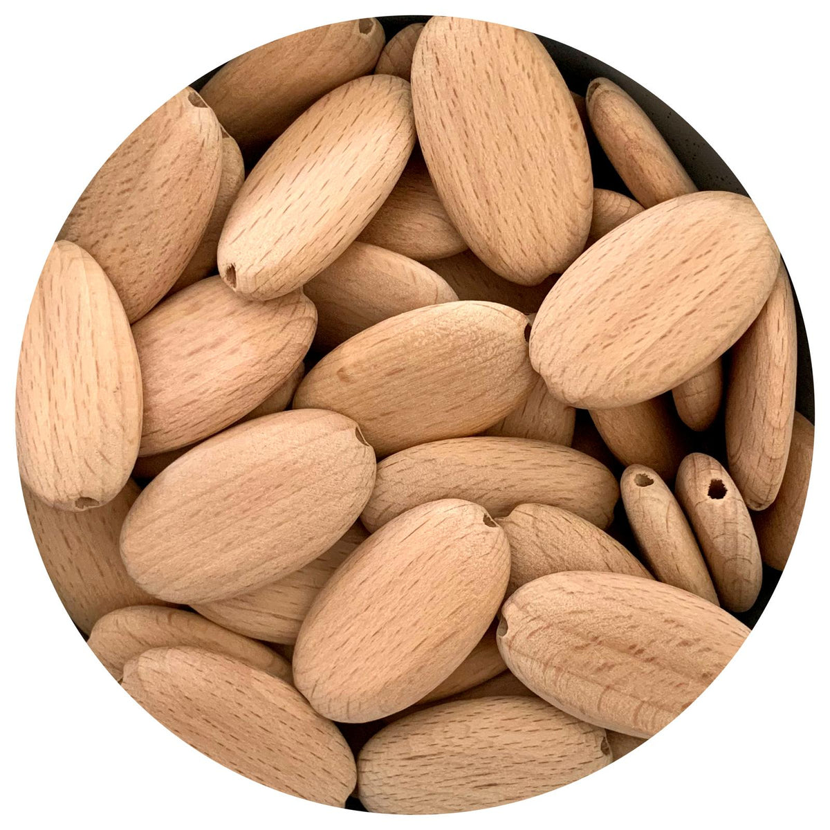 Beech Wood Beads - Flat Oval - 5 beads