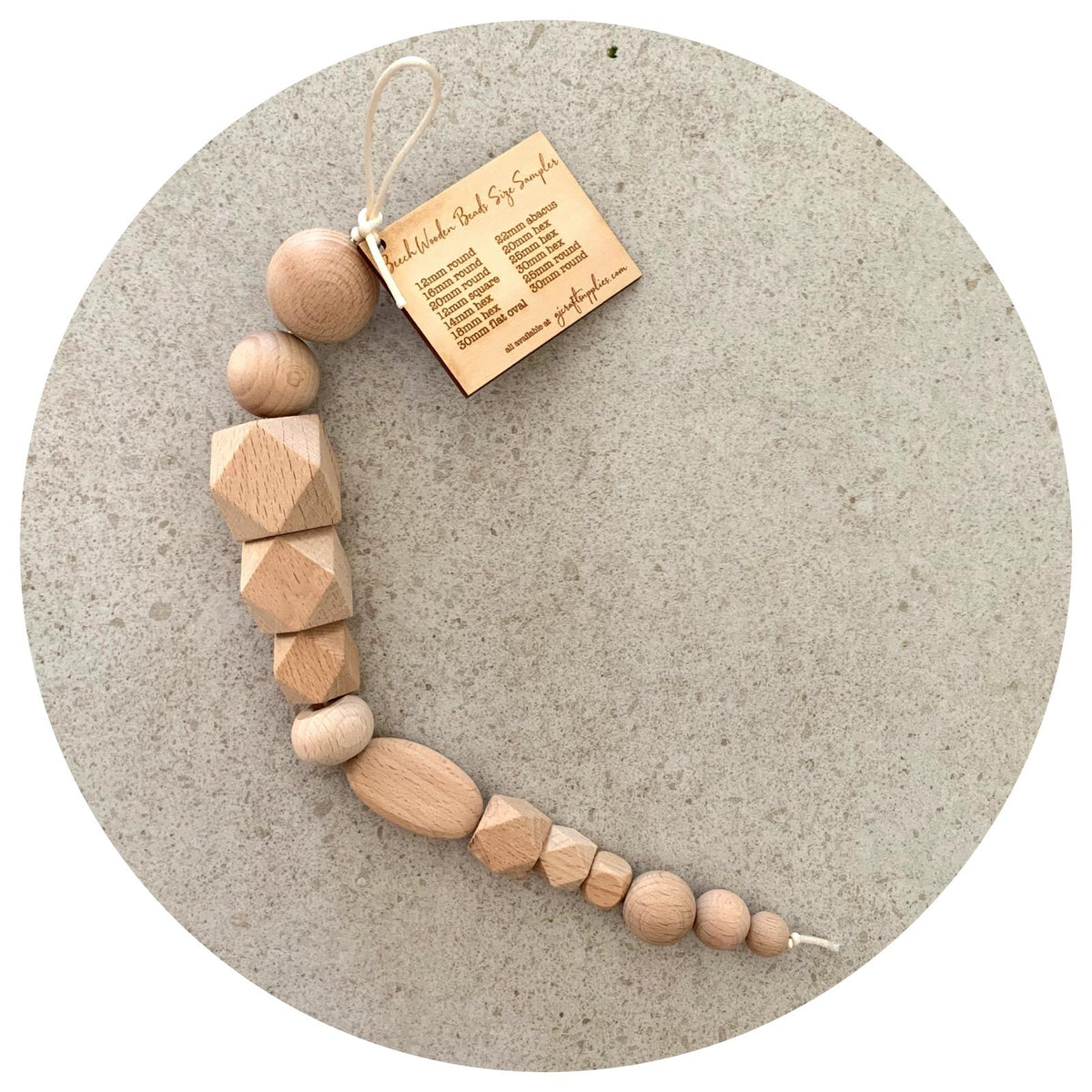 Beech Wooden Beads Size Sampler Chain