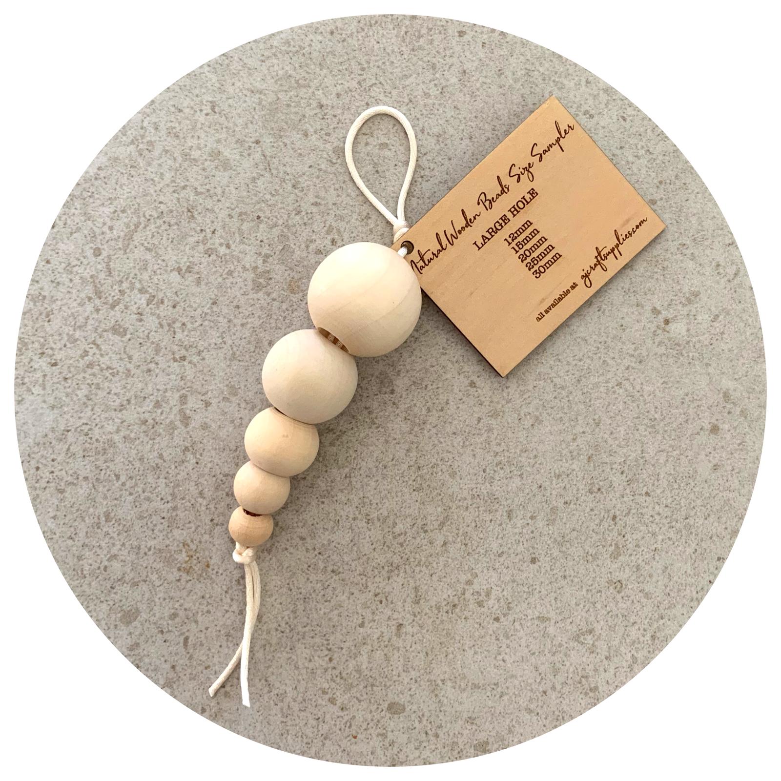 Natural Wooden Beads - Large Hole - Size Sampler Chain
