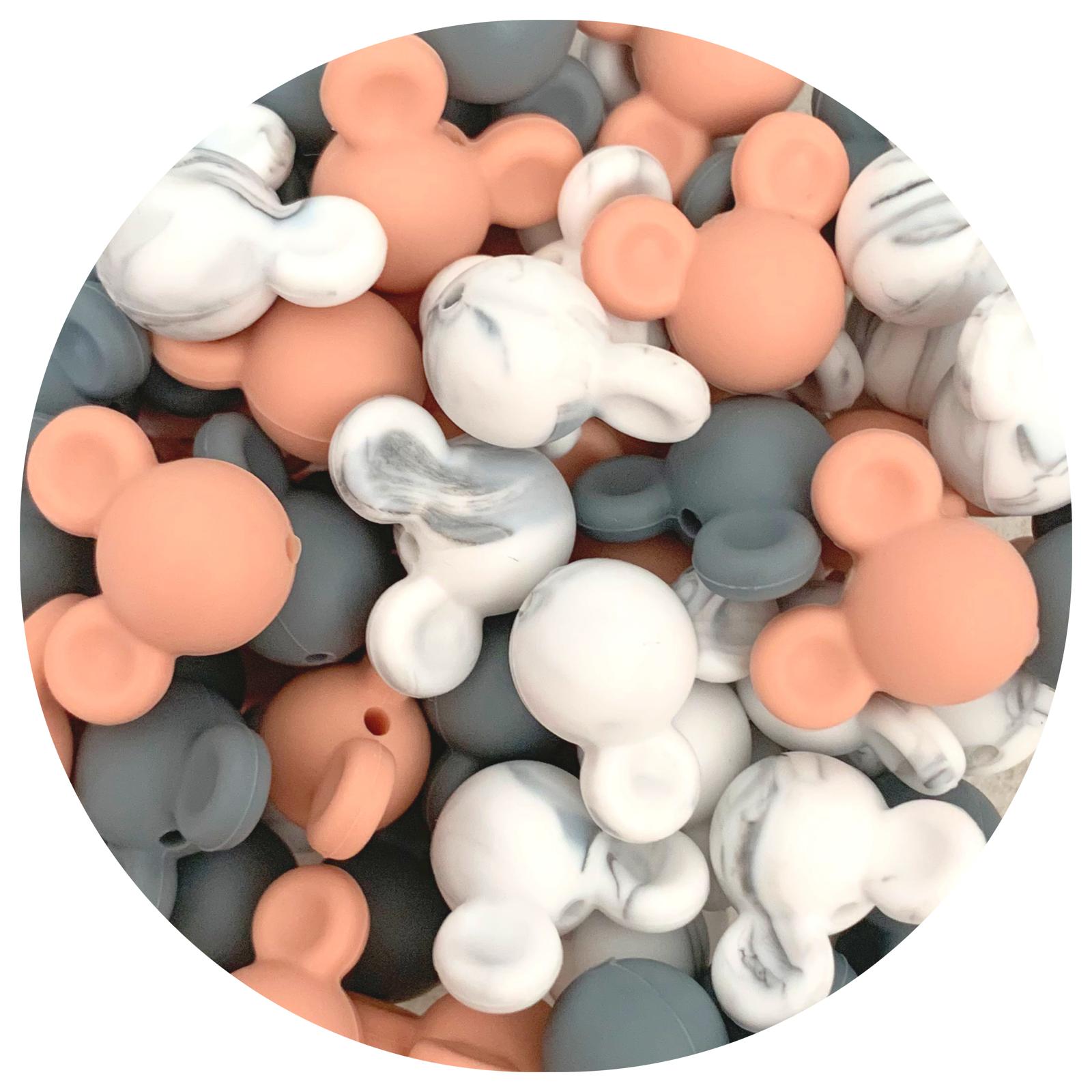 Peach Mix - Mouse Head - Peach, Grey Marble, Dark Grey - 15pack