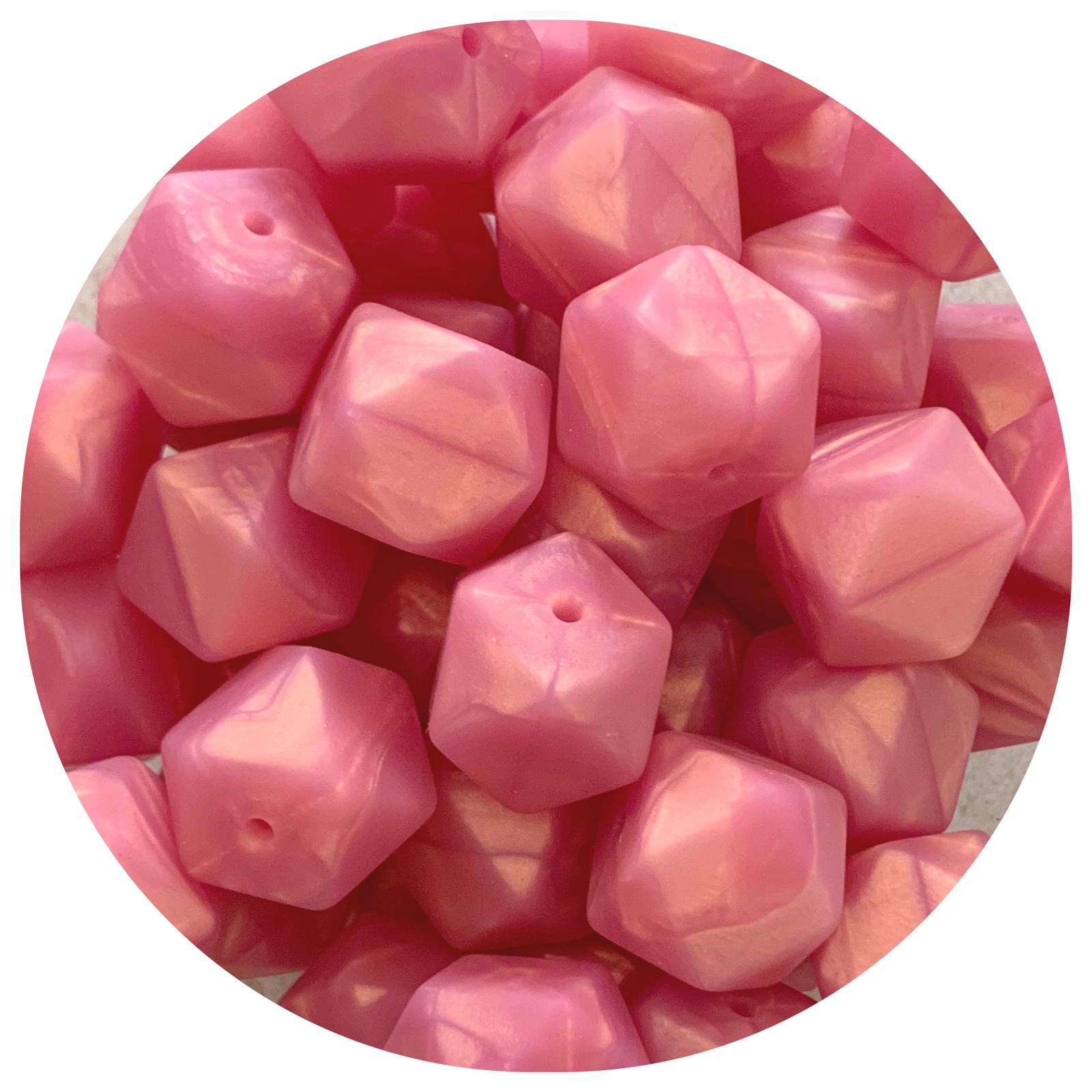 Pearl Rose Shimmer - 17mm Hexagon - 10 Beads