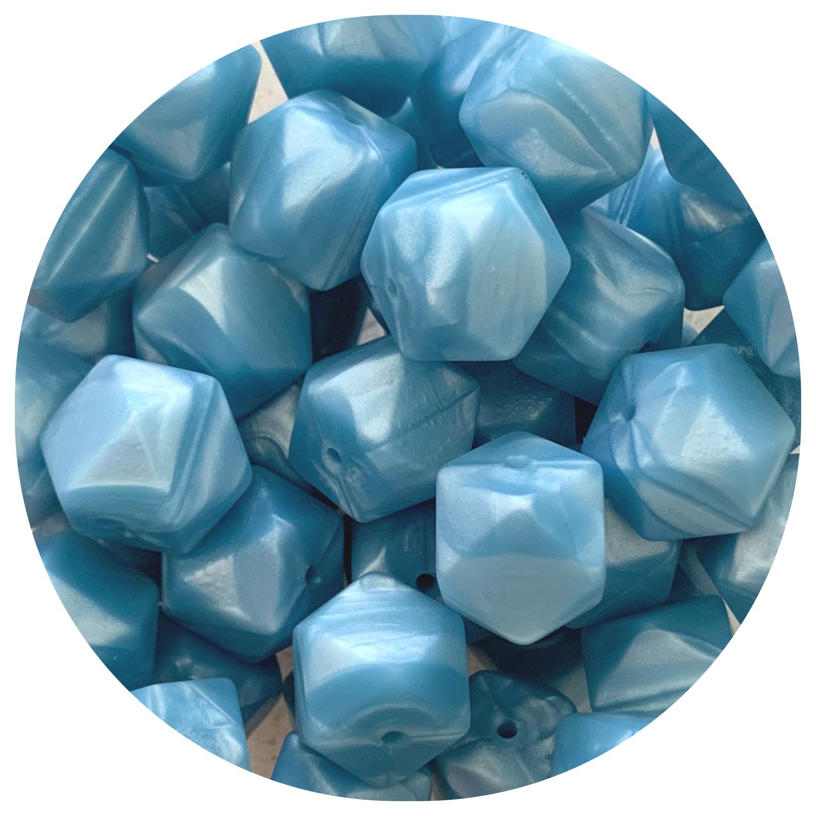 *CLEARANCE* Pearl Blue - 17mm Hexagon - 20 Beads